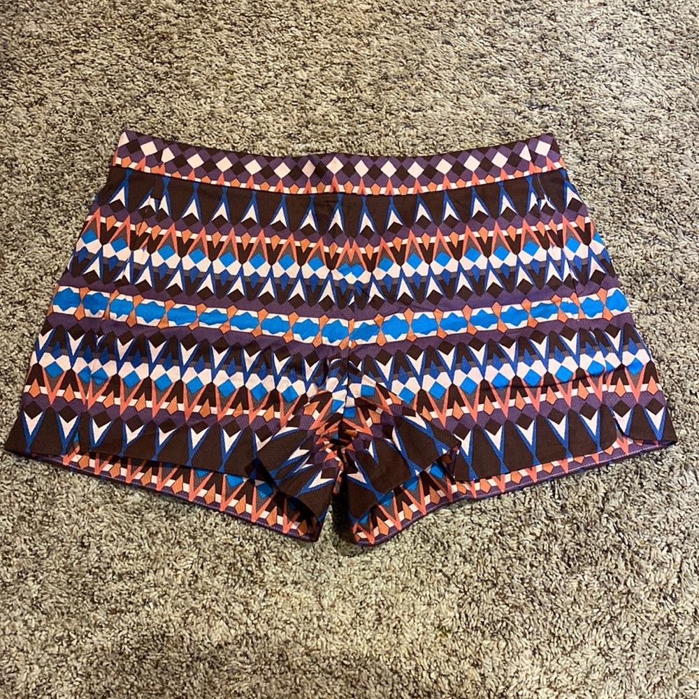 J. Crew Geometric Print Shorts in Brown, Blue, Pink, Orange